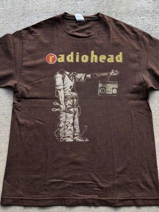 Gildan Other - Radiohead Brown Graphic Tee Faded Rock T-Shirt